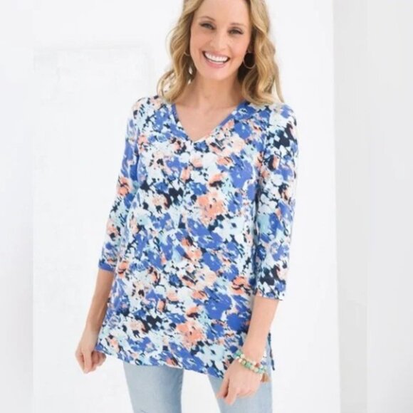 Chico's Refined Jersey Center - Seam Tunic Size 3 XL - Large floral Print Cotton - Picture 1 of 13